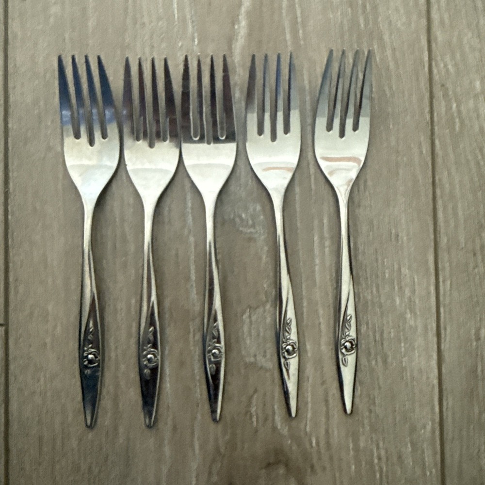 Set of 5 Oneida Community‎ MY ROSE Glossy Stainless Flatware 6 1/4" SALAD FORKS